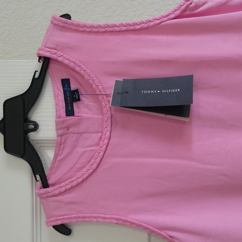 Tommy Hilfiger girl's sleeveless color block pink & orange shift party dress - Picture 2 of 12